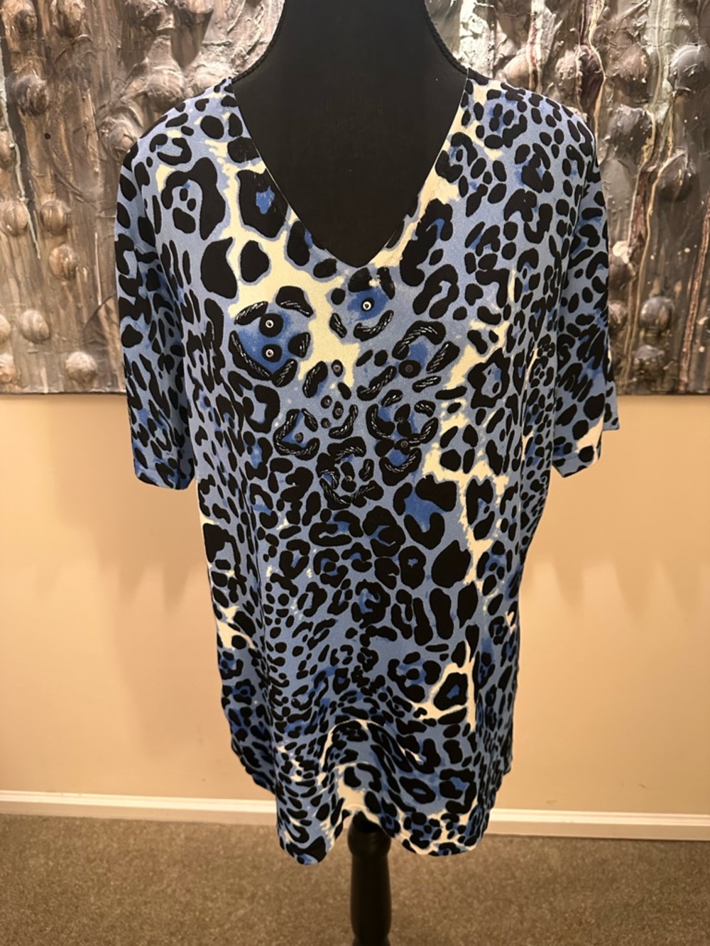 ⭐️ Perri New York 2x Blue & Black Leopard Print Top